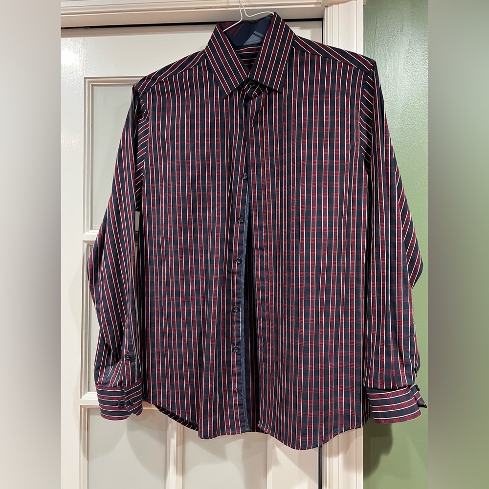 Tasso Elba Men's Red and Blue Checkered Shirt